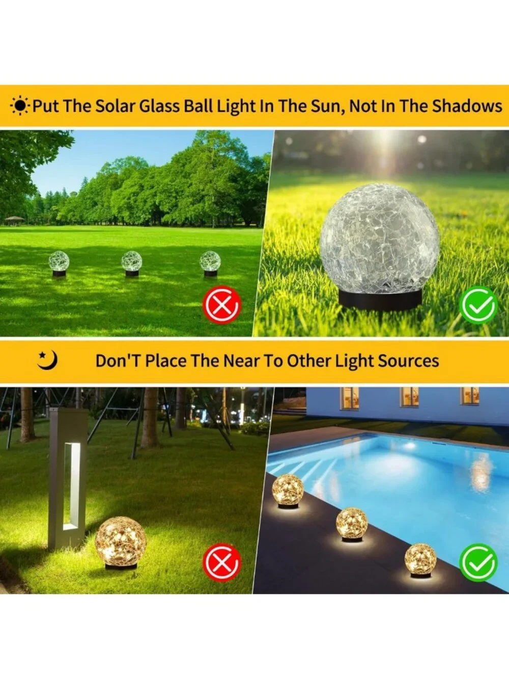 Solar Globe Lights - Waterproof Cracked Glass Orbs for Garden, Patio & Yard
